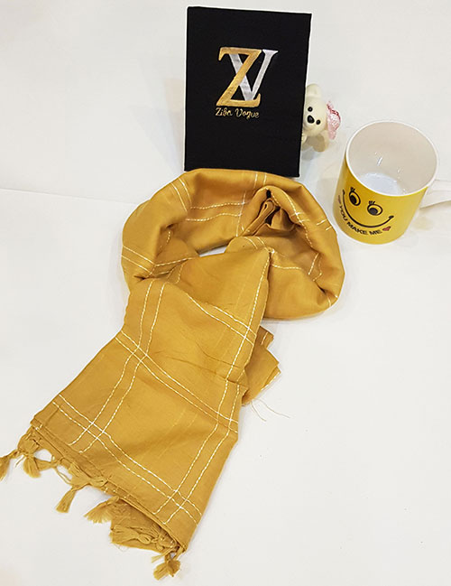Yellow Check Embroidered Scarf